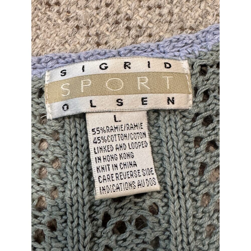 Sigrid Olsen Sport Knit Sweater Vest Granny Core Floral Green Blue Large Cottage - Picture 3 of 8
